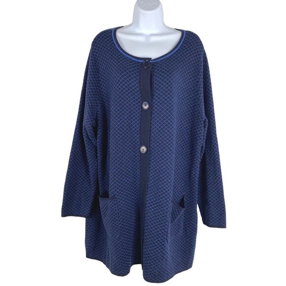 Susan Graver Jacquard Cardigan Cotton Rayon Nylon‎ Blue NWOT Women's 2X - Picture 1 of 8
